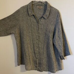 FLAX Grey 100% Linen Button Up Shirt Large
